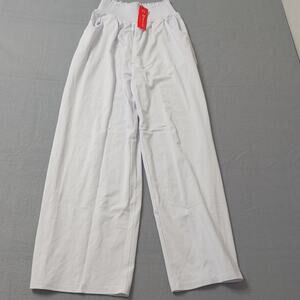 Urban Coco Women's XL Boho Wide Leg Palazzo Pants White Floral High Waist NWT